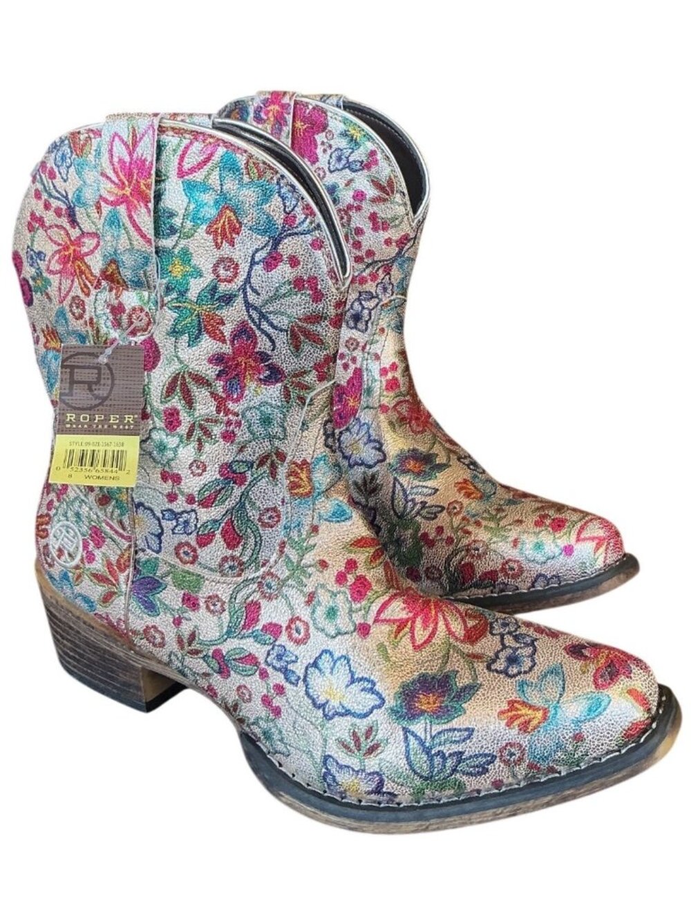 Roper Ingrid Snip Toe Floral Western Booties Size 8 New With Tags - Picture 4 of 16